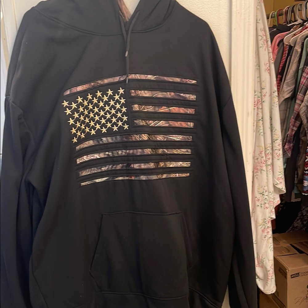 Black Sweatshirt with Monochrome Flag Graphic